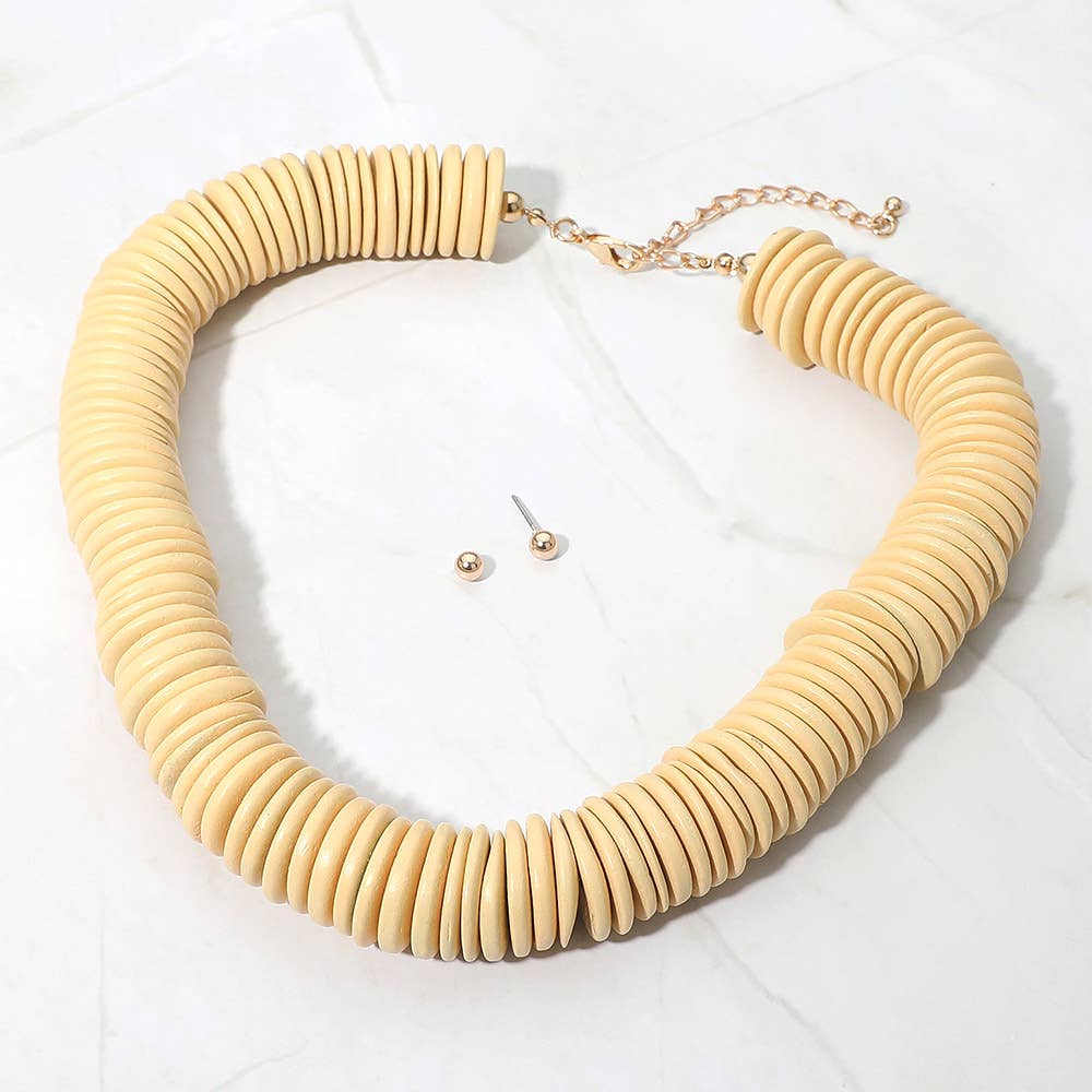 Sensibling Corp. - Chunky Wooden Disc Beaded Statement Necklace