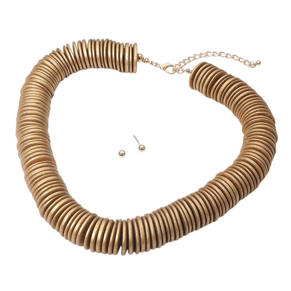 Sensibling Corp. - Chunky Wooden Disc Beaded Statement Necklace