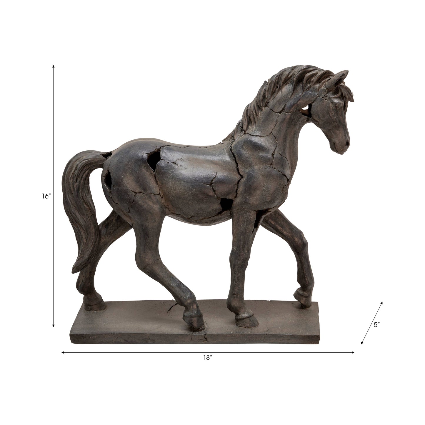 Sagebrook Home - Resin Cracked Horse Sculpture Home Decor - Brown, 16 in.