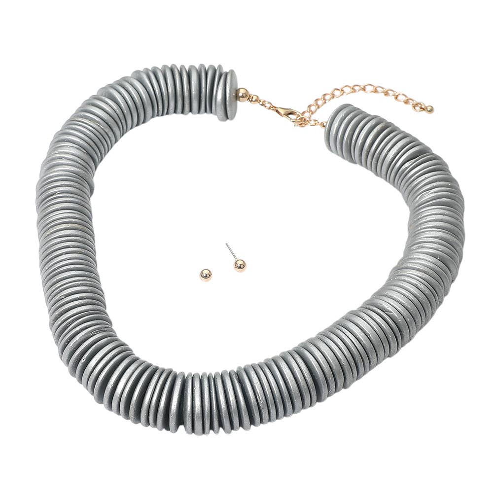 Sensibling Corp. - Chunky Wooden Disc Beaded Statement Necklace