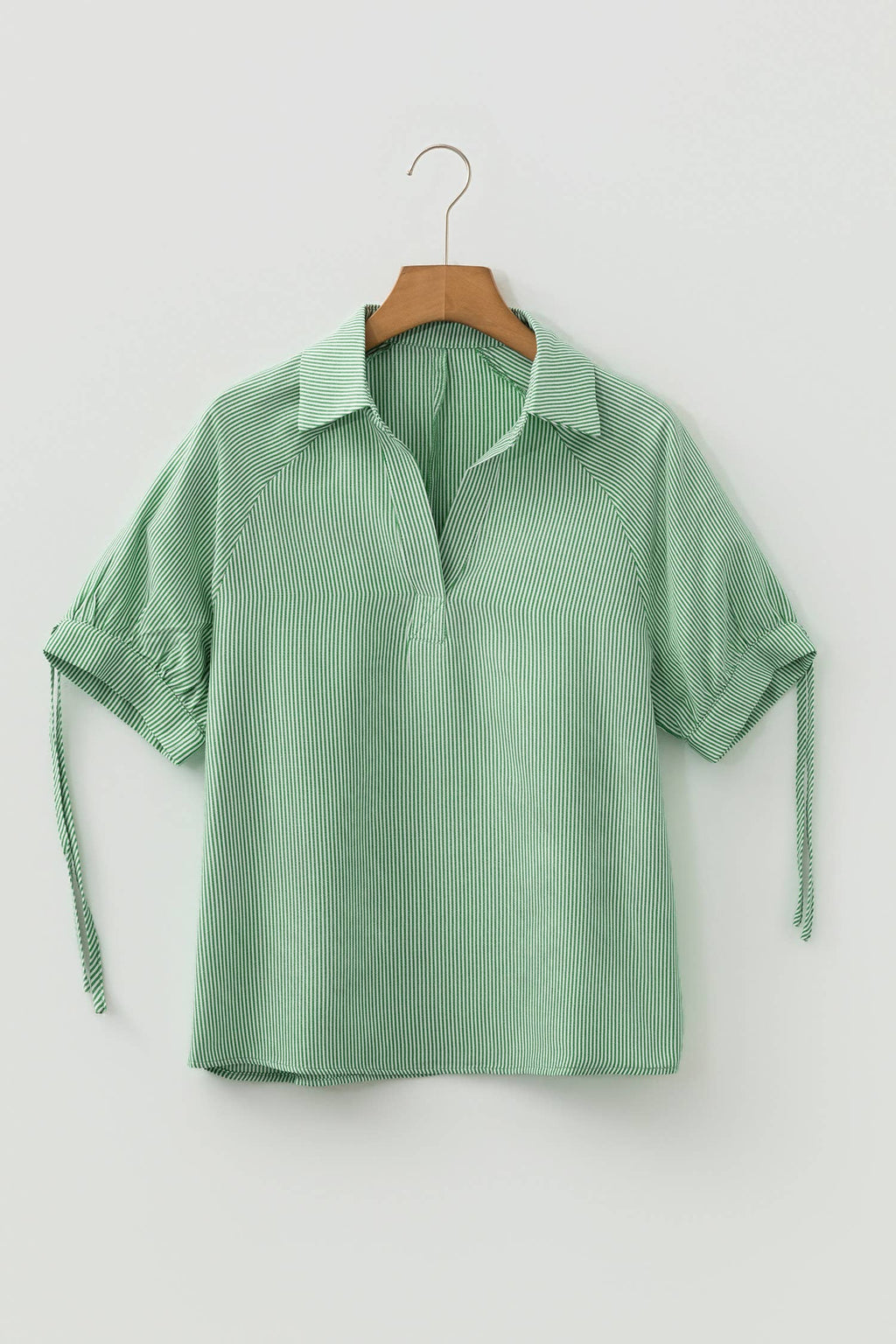 66DISCO - Striped Print Collared Split Neck Half Sleeve Blouse (S-4X)