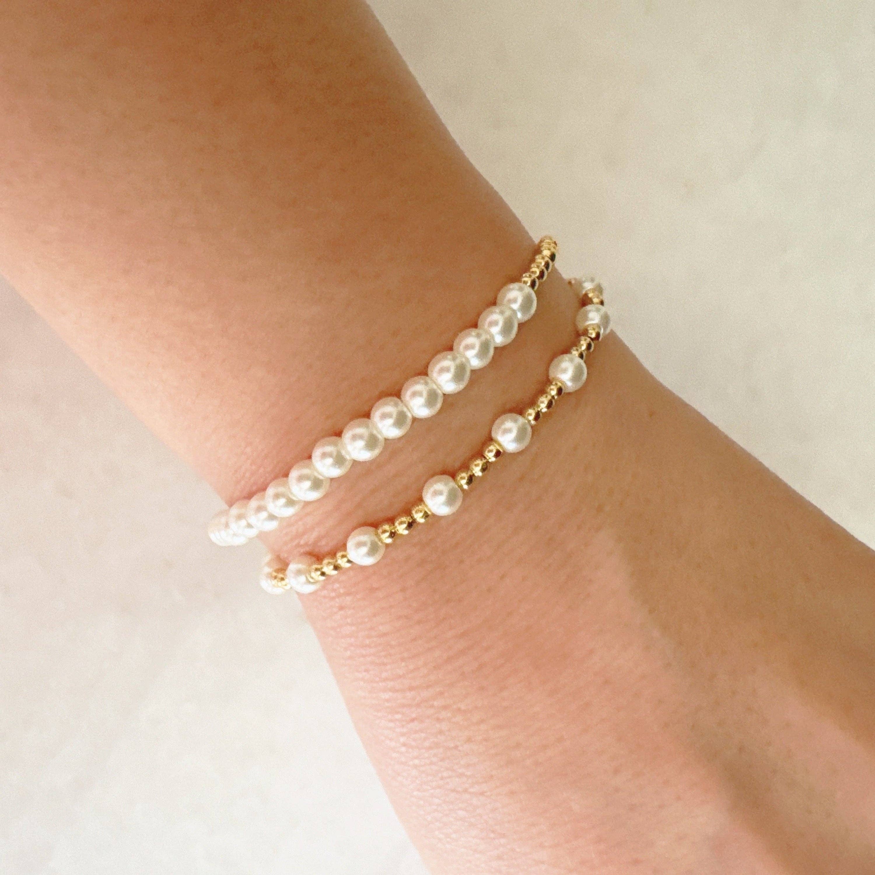 Ellison+Young - Pearls And Gold Stretch Bracelet Set Of 2