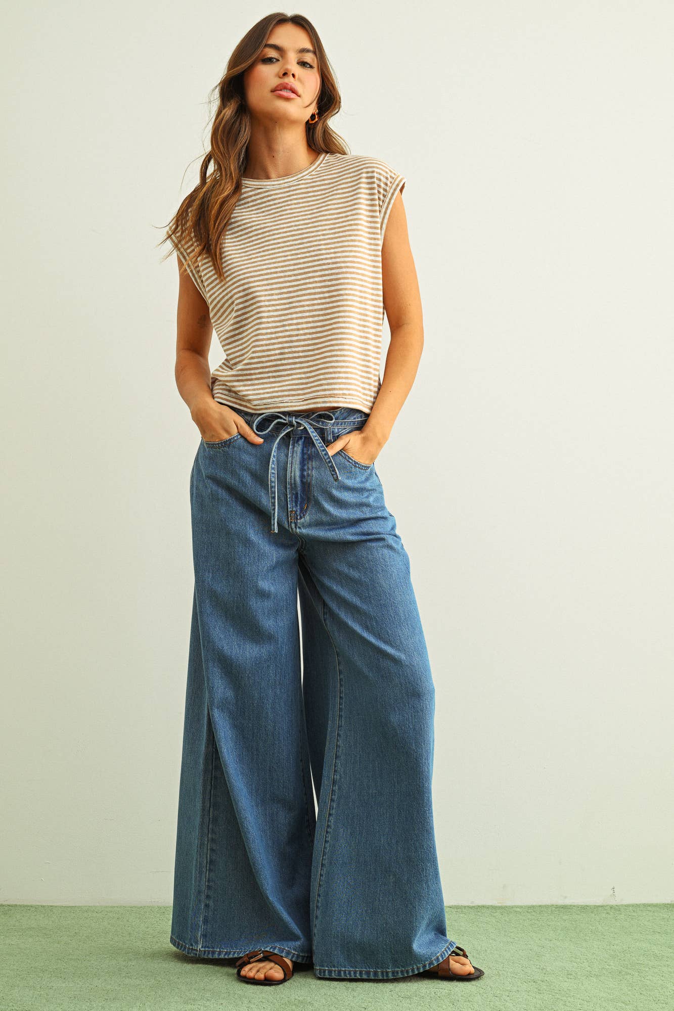 MIOU MUSE  Stripe Pattern Slub Top