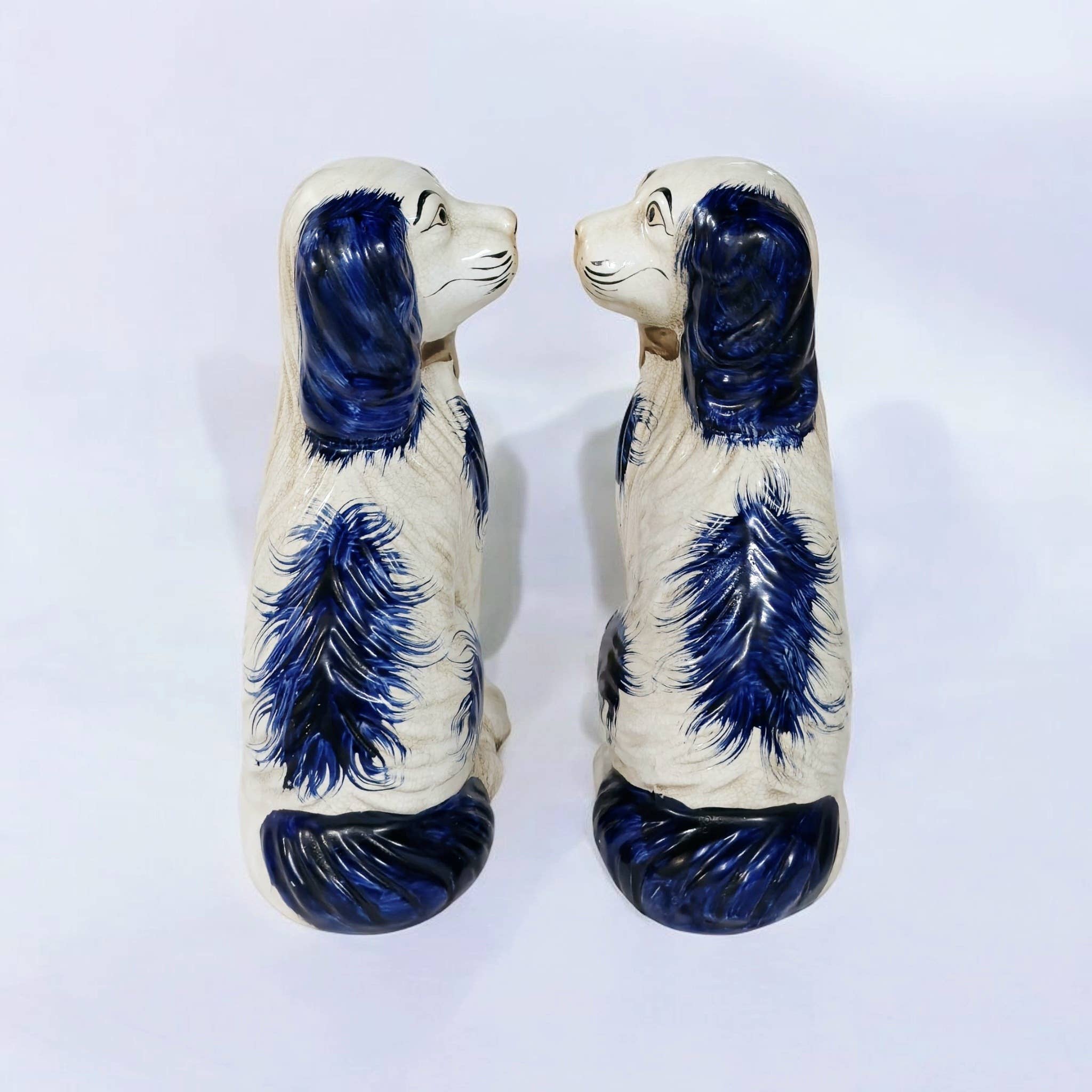 AA Importing - Blue and White Ceramic Staffordshire Dog Pair