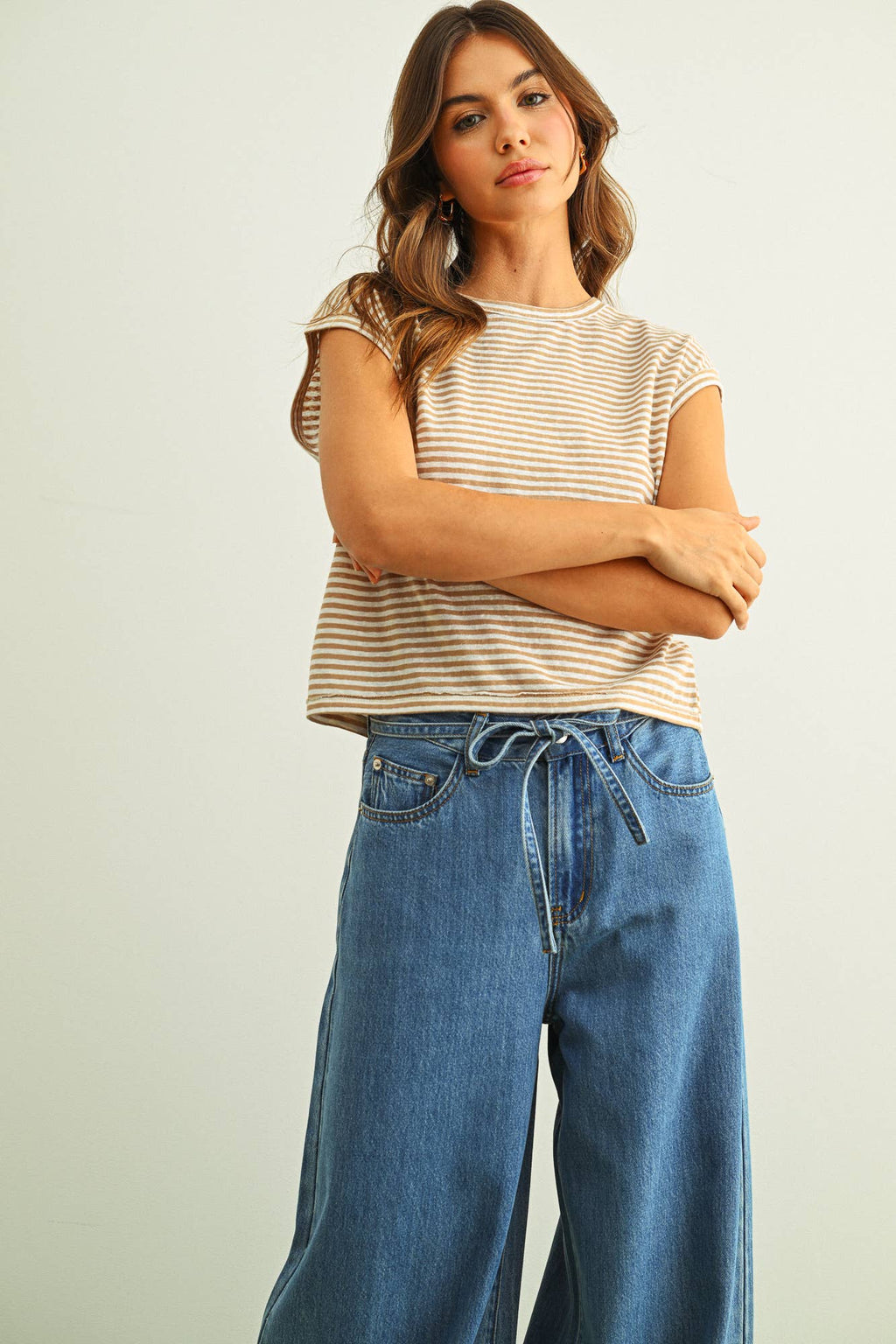 MIOU MUSE  Stripe Pattern Slub Top