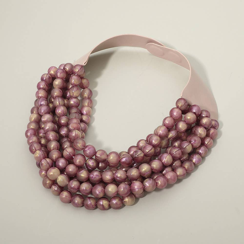 Sensibling Corp. - Marbled Ball Beaded Multi Layered Faux Leather Magnetic Collar Necklace