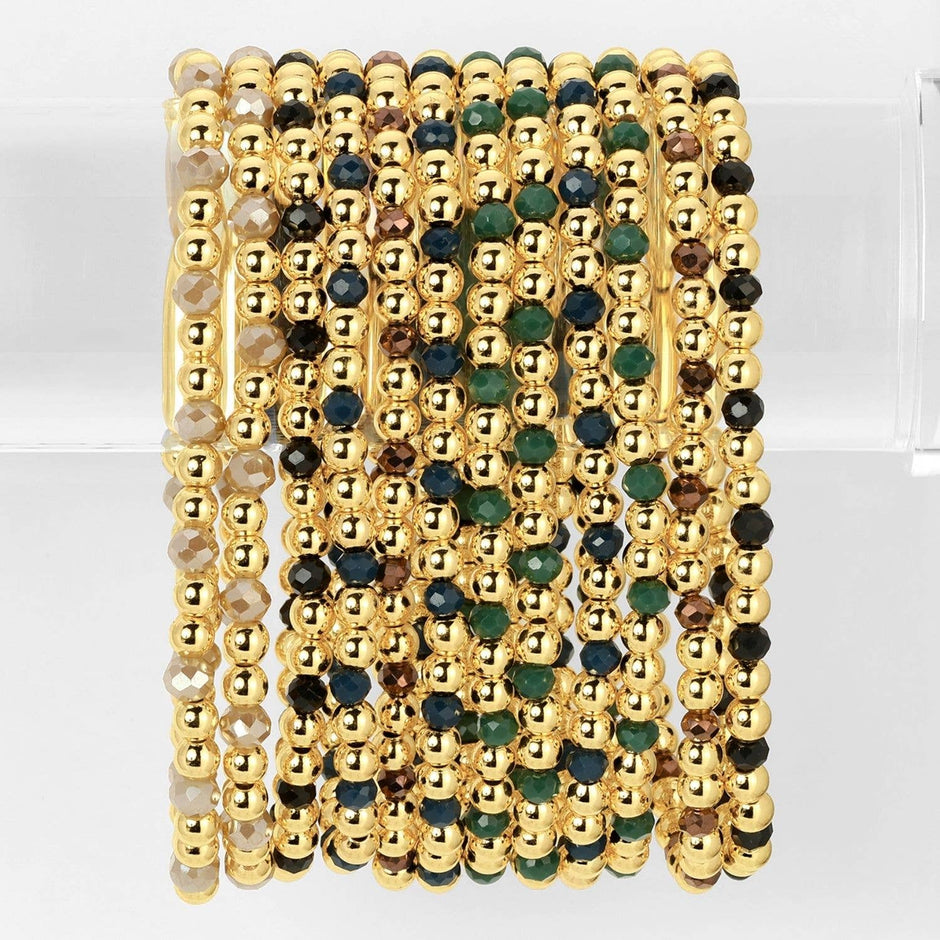 Splendid Iris - 4mm Bead & Crystal Stretch Bracelet - Assorted