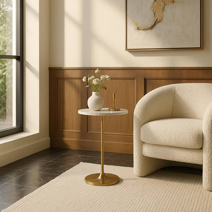 Sagebrook Home - End Table - Gold/White Marble Top Metal Round Base, 24 in.
