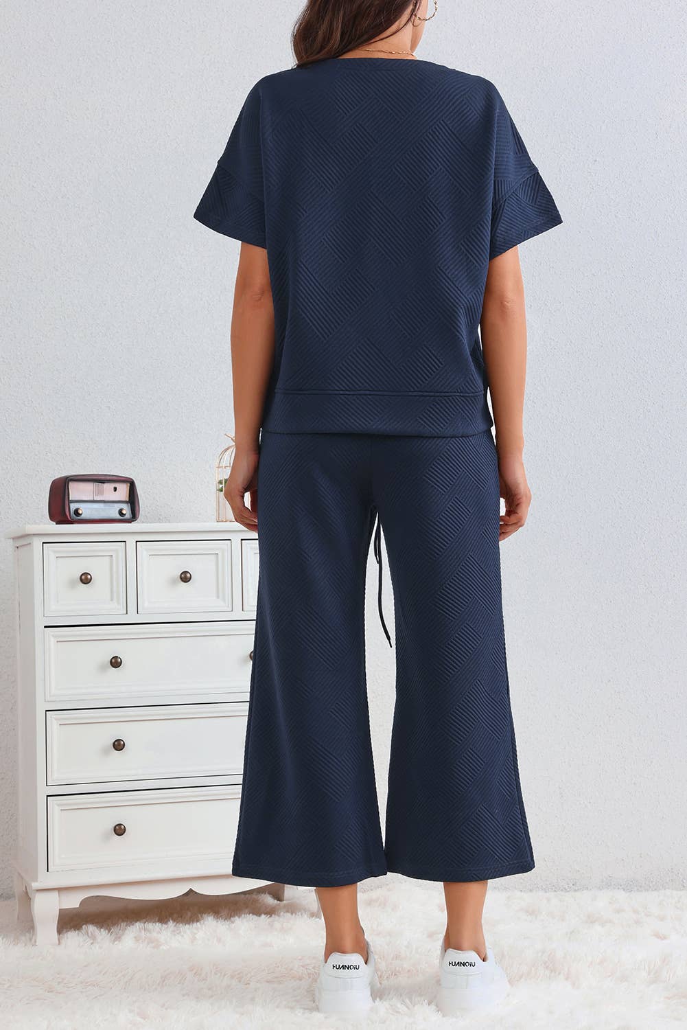 LA Society - LAS Textured Loose T Shirt and Drawstring Pants Set