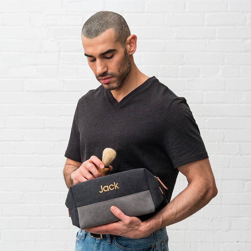 Weddingstar Inc. - Men's Travel Toiletry Bag - Black & Gray Canvas
