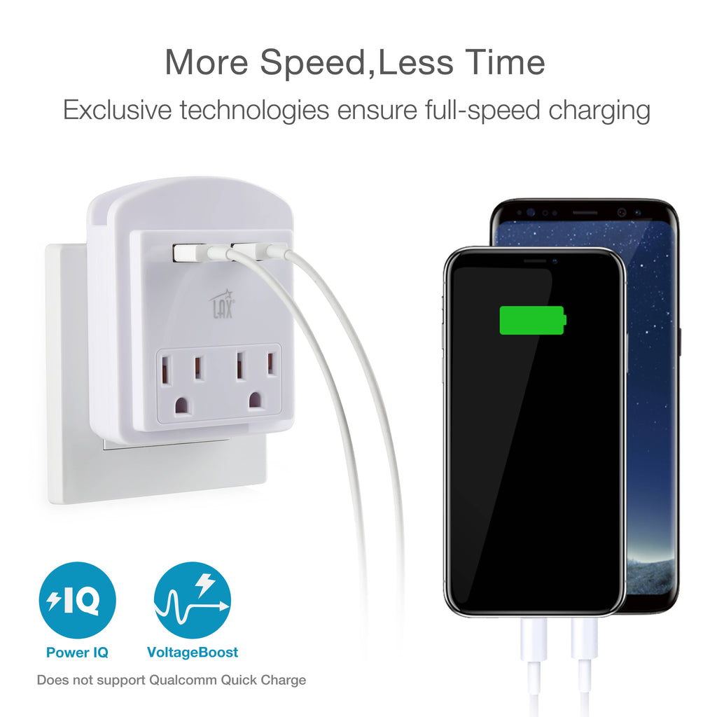 LAX Gadgets - Charge Surge Protector, 2 Outlets/2 USB Ports