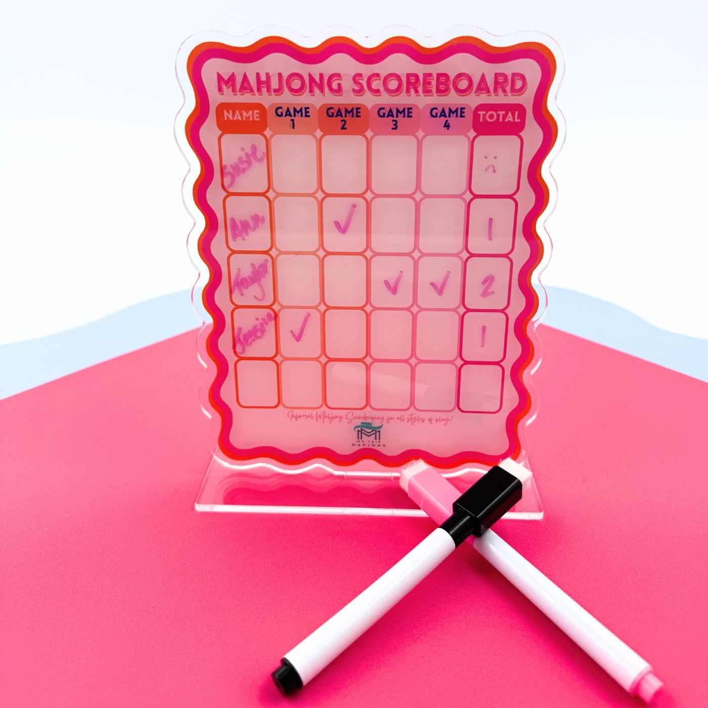 My Fair Mahjong - Mahjong Scoreboard  | Scalloped Dry Erase Board with Stand & Markers