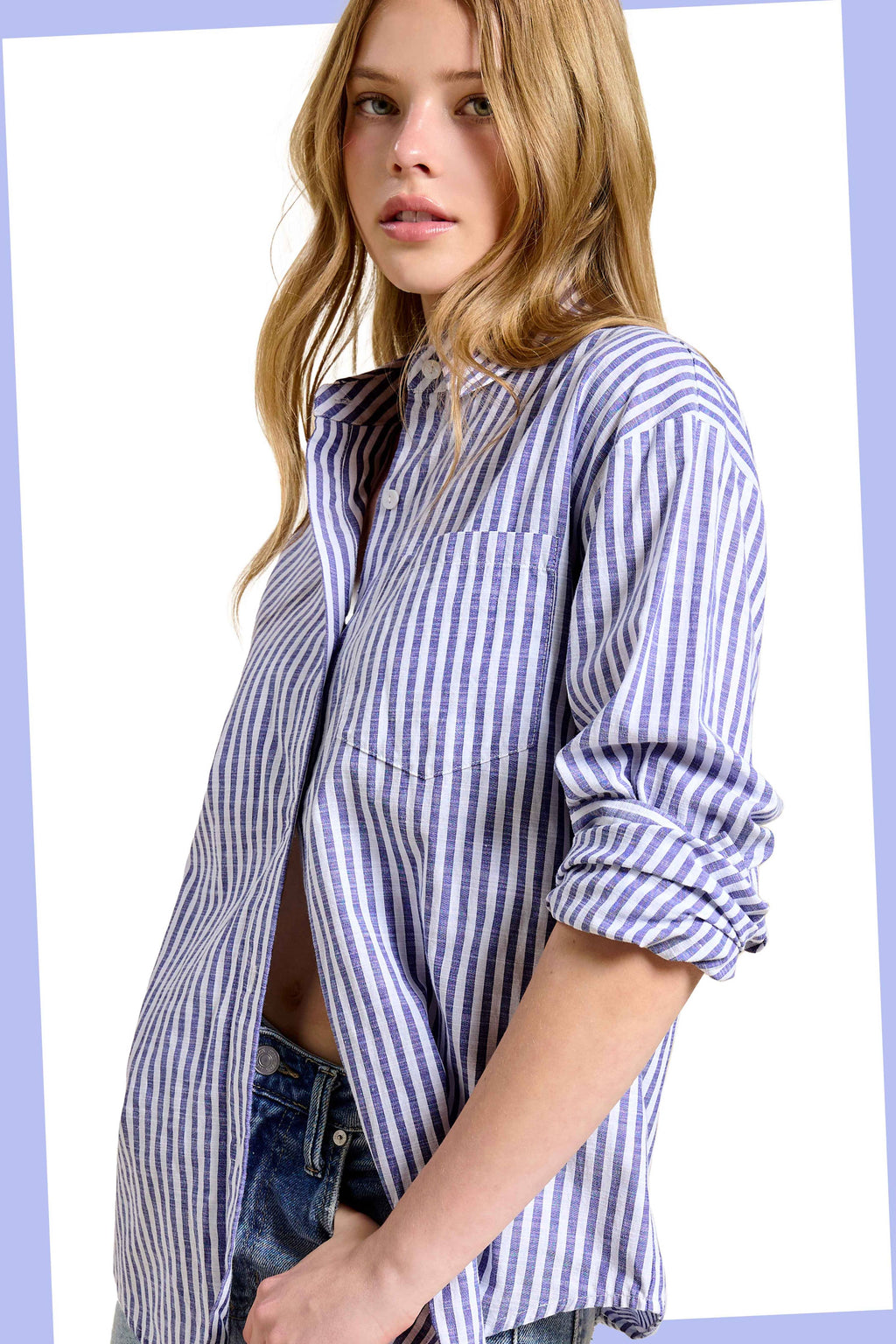 La Miel - SRT7903-Collared Contrast Stripe Button Down Shirt