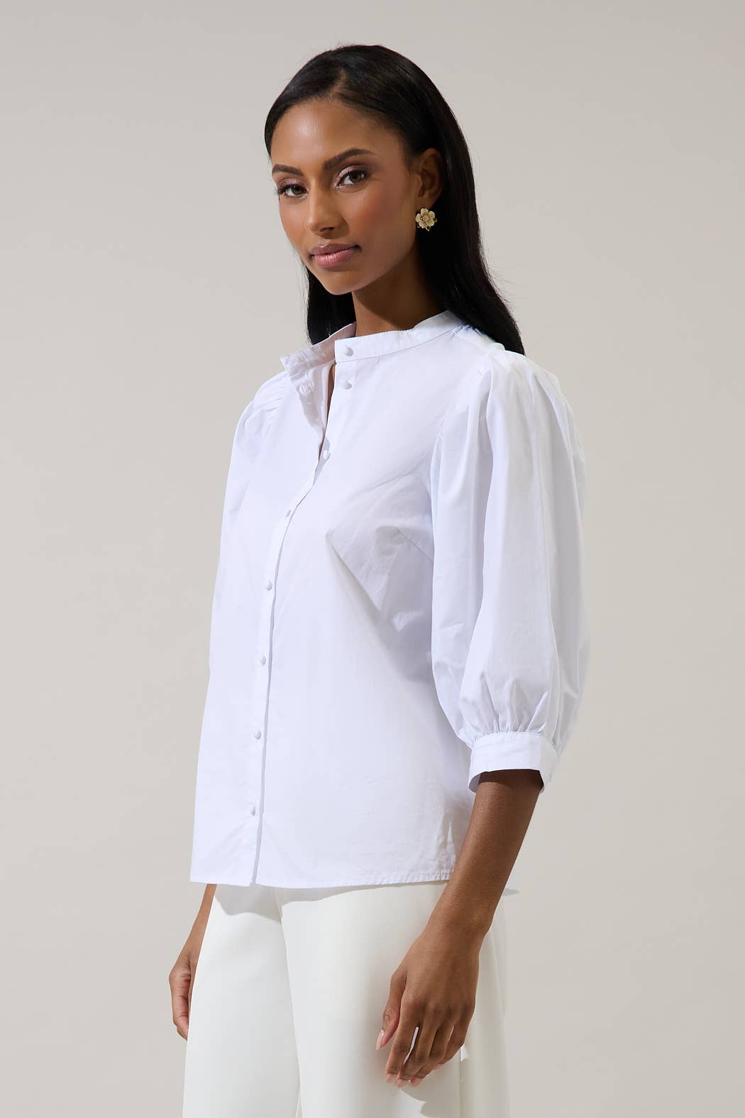 Sugarlips - Raveny Button Up Puff Sleeve Shirt