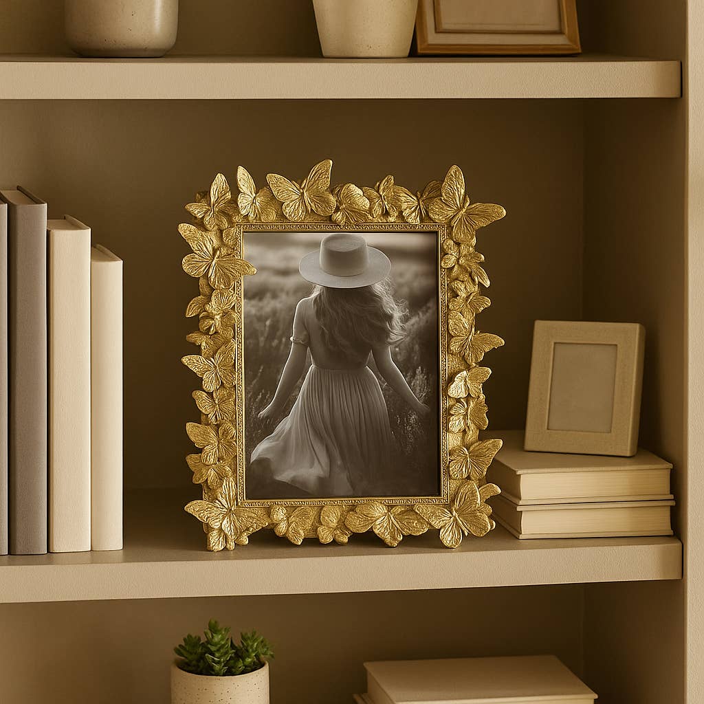 Sagebrook Home Gold Polyresin Butterfly in Bloom Frame 5x7 in.