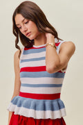 So Me 4th Of July Stripe Ruffle Bottom Sweater Knit Top