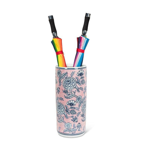 Abbott - Floral Print Umbrella Stand-Pink & Blue-18"H