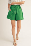 Jodifl Kelly Green Drawstring Waist Stitch Detail Casual Shorts