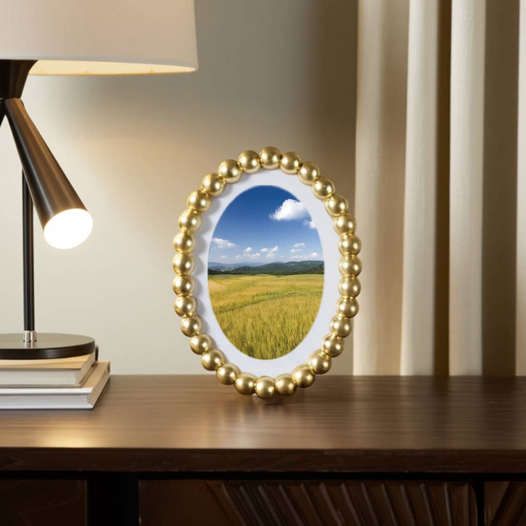Sagebrook Home Gold Glass Matted Round Beaded Photo Frame, 7x9 in.