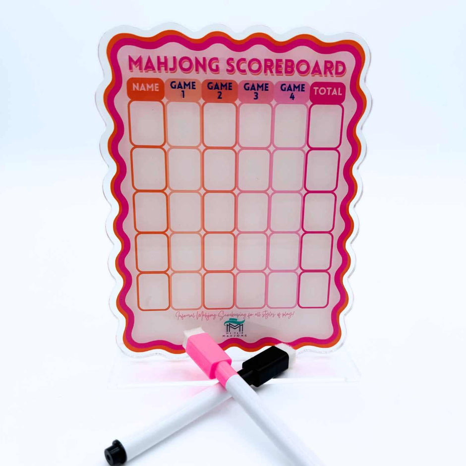 My Fair Mahjong - Mahjong Scoreboard  | Scalloped Dry Erase Board with Stand & Markers