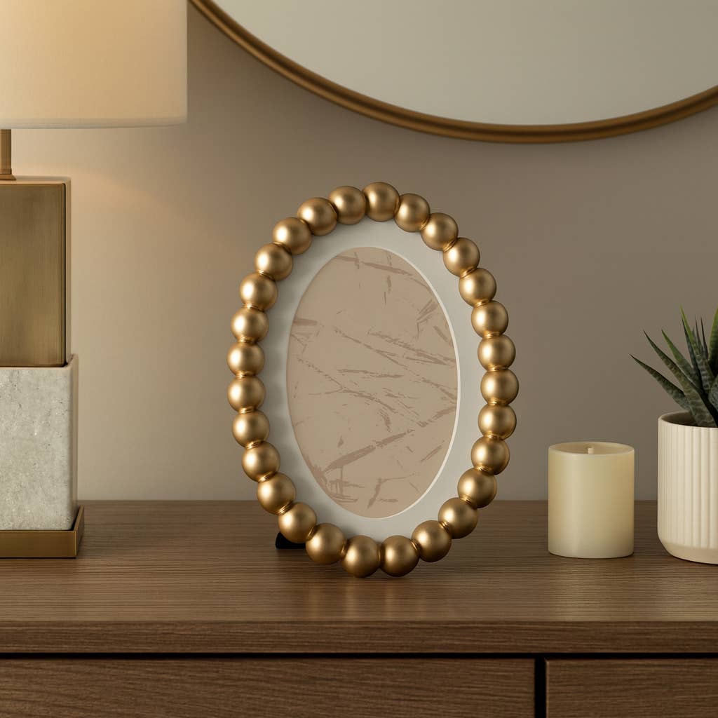 Sagebrook Home Gold Glass Matted Round Beaded Photo Frame, 7x9 in.