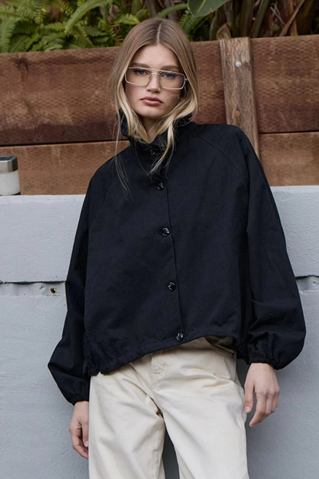 Raisonnel High Neck Button-up Jacket Black