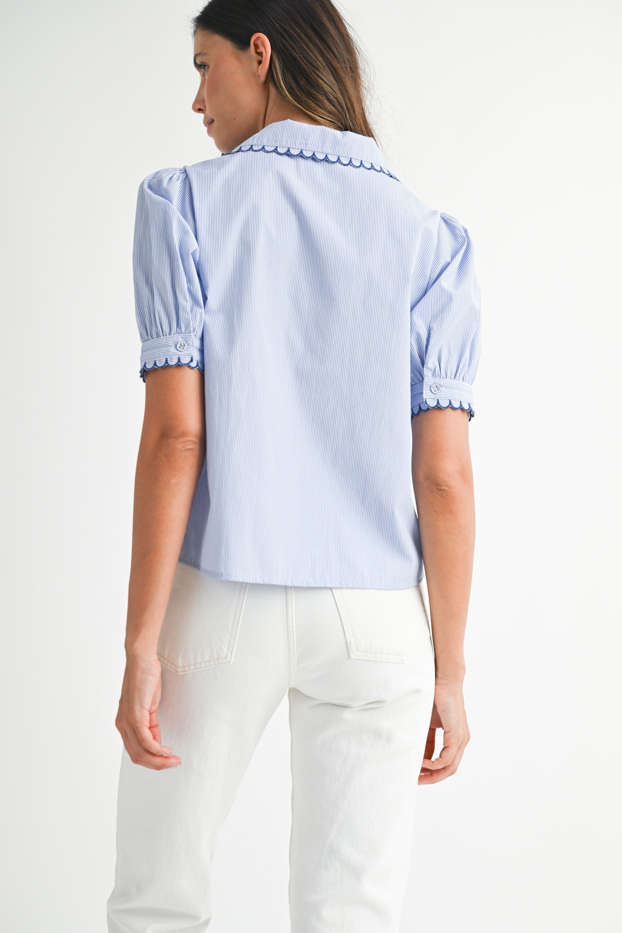 Mable Stripe Scallop Detail Button Down Shirt