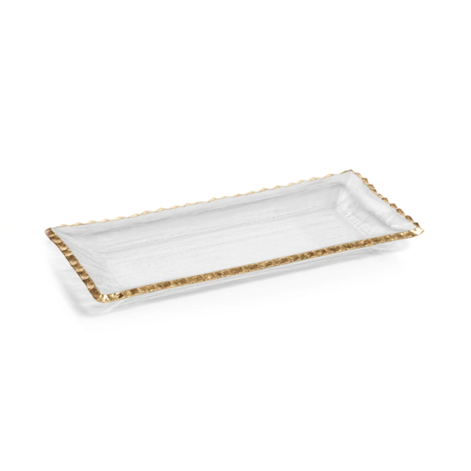 Zodax Textured Rectangle Tray with Jagged Gold Rim 19.75"
