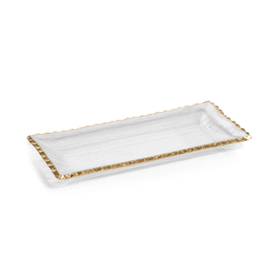 Zodax Textured Rectangle Tray with Jagged Gold Rim 19.75"